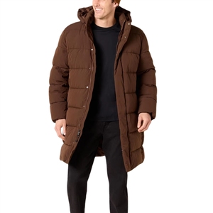 <b>Long</b> Quilted Winter Jacket With Hood Full Sleeves Zipper Closure Solid Color Polyester Shell Thick Warm <b>Coat</b> - Product Image 2