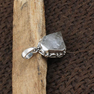 Handmade 925 Sterling Silver Aquamarine Pendant Natural Gemstone Artisan Handcrafted Dotted Border Necklace <b>Charm</b> Jewelry - Product Image 4