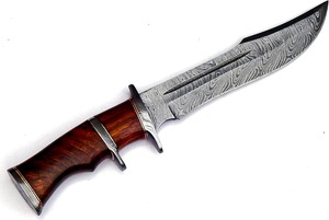 Custom DIY Handmade <b>Camping</b> Bowie Knife Clip Point Damascus Steel 3mm Blade Thickness Non-Adjustable Wooden Handle Leather - Product Image 3