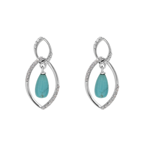 Boucles d'oreilles pendantes géométriques en argent sterling S925 avec pierre précieuse turquoise sertie clos, bijoux fins minimalistes pour femme, à porter au quotidien - Product Image 1