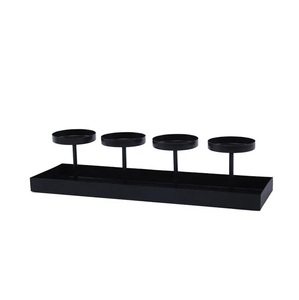 Minimalist long base four cup candle holder <b>matte</b> black metal linear design modern <b>table</b> decor elegant dining centerpiece simple - Product Image 1