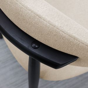 Set di 4 Sedie da Pranzo Imbottite in Cotone-Lino Beige Senza Braccioli con Gambe in Legno Massello Nero per Cucina e Ristorante - Product Image 4