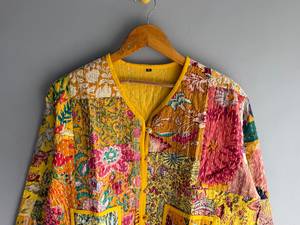 Chaqueta acolchada de algodón con patchwork floral para mujer, cuello en V, manga larga, cárdigan bordado a mano, ropa de abrigo de primavera, regalo para ella - Product Image 3