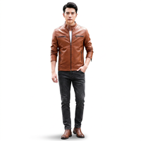 Veste décontractée homme 2026 en toile et cuir marron, nouvelle collection hiver, col montant, fermeture éclair, manches longues