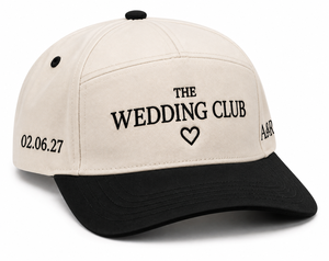 Nouvelle Casquette de Mariage Personnalisée à Cinq Panneaux, Visière Noire, Couronne Ivoire, Broderie, en Sergé de Coton Premium, Cadeau pour Marié, Chapeau de Club de Mariage - Product Image 1