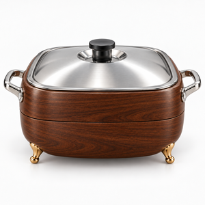 Cacerola de Madera de Lujo para Mantener la Comida Caliente, Tapa de Acero Inoxidable, Asas Plateadas, Patas Doradas, Aislada, 24 cm de Diámetro, Compatible con Todas las Estufas - Product Image 4