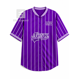 T-shirt personnalisé de la sororité NCNW à manches courtes avec logo sur le devant, rayé violet et blanc, en polyester, pour femme, vêtements grecs - Product Image 1