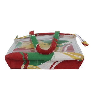 Sac fourre-tout transparent personnalisé en PVC imperméable avec poignée en toile, pochette transparente et sac cosmétique en jute avec fermeture éclair - Product Image 4