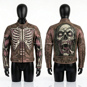 Chaqueta de Cuero Estilo Astronauta, Diseño Gráfico Espacial, Color Blanco y Negro, Chaqueta de Motociclista, Ropa Urbana de Ciencia Ficción para Hombre, Prenda Protectora Personalizada - Product Image 6