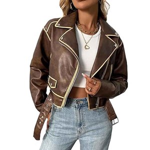 Chaqueta de Cuero PU para Mujer, Estilo Motero, con Cierre, Corte Ajustado, Informal, para Invierno, Proveedor OEM, Venta al Por Mayor - Product Image 3