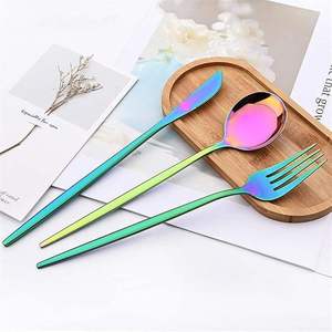 Durable High Grade Stainless Steel Plate Cutlery Set Rainbow Color Knife Spoon Fork Traditional <b>Flatware</b> for Wedding At Low Cost - Product Image 2