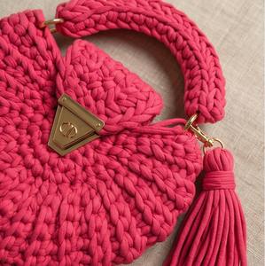 <b>Women's</b> Ethnic Pink <b>Tshirt</b> Yarn Oreo Bag Handmade Pearl Two Straps Purse Boho Shoulder Bag Cotton Cord Weaving - Product Image 5