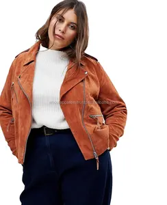 NEW DESIGN COOL WOMEN WEAR WHOLE SALE HIGH QUALITY CHEAP PRICE MOTO FITTED LEATHER, New Curve Suede Leather Jacket