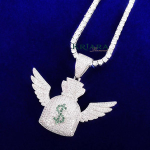 Lab Grown Money <b>Bag</b> Pendant With Wings Iced Out Lab Grown Diamond Hip Hop Charm 925 Silver <b>Filled</b> Men's Jewelry - Product Image 3