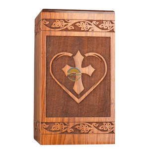 Urnes funéraires artisanales en forme de cœur chrétien et urne funéraire en bois naturel avec époxy bleu, boîte à cendres artistique, souvenir commémoratif par AYAANS - Product Image 2