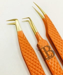 Pinzas para Extensión de Pestañas Lumia Beauty, Color Naranja, Puntas Doradas, Acero Inoxidable Antimagnético, Alta Demanda, Herramientas de Tendencia, MOQ Bajo - Product Image 5