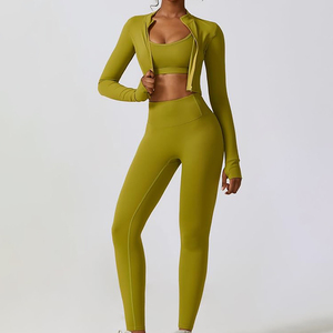 Conjunto Deportivo de 3 Piezas para Mujer, Ropa Deportiva sin Costuras para Yoga, Leggings y Sujetador Deportivo Elástico para Gimnasio y Entrenamiento - Product Image 3