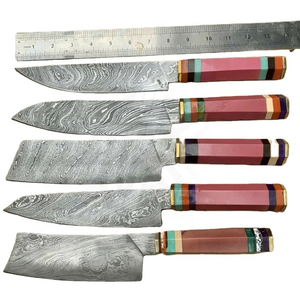 5-Piece Damascus Steel <b>Knife</b> <b>Set</b> with Wood Handles up 5.9in Blade Length Ambidextrous Design Straight Edge <b>Sharp</b> Polished Finish - Product Image 1