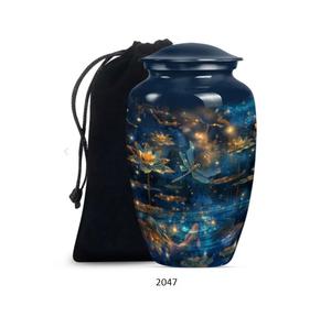 Belle urne funéraire bleue en forme de libellule pour cendres humaines adultes, avec couvercle et sac en velours offert - Product Image 2