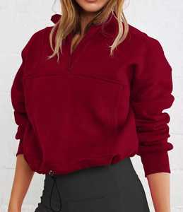 Sweat-shirt à capuche oversize pour femme, couleur bordeaux, coupe décontractée, demi-zip, manches longues, style streetwear, coupe ample, imprimé personnalisé sur le devant - Product Image 1