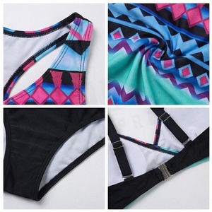 North Approach Women's Geometric Print 2 Piece Bikini Set <b>Crossed</b> Halter <b>Top</b> High Waist Bottom Quick Dry Swimwear - Product Image 4