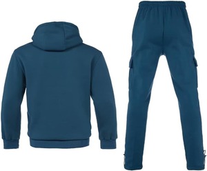 Ensemble survêtement homme personnalisé avec logo, sweat à capuche bleu zippé et pantalon cargo jogger, vente en gros OEM, fabricant de vêtements de sport décontractés en molleton - Product Image 2