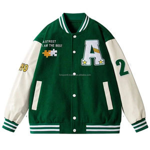 Chaqueta de lana OEM con logotipo bordado personalizado manga de cuero Letterman Varsity chaqueta de béisbol para hombre - Product Image 3