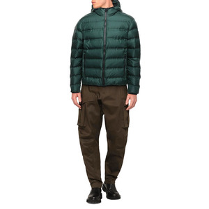 <b>Men's</b> Dark <b>Green</b> Hooded Puffer <b>Jacket</b> <b>Waterproof</b> PU Fabric Filled Windproof Zipper Closure Casual Winter Wear Regular Fit - Product Image 2
