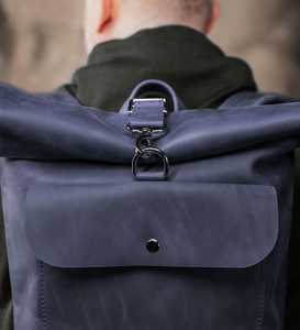 Genuine Leather <b>Roll</b> Top <b>Backpack</b> Mens Executive Laptop Bag Cowhide Travel Rucksack Polished Grain Finish LTBP-0134 - Product Image 5