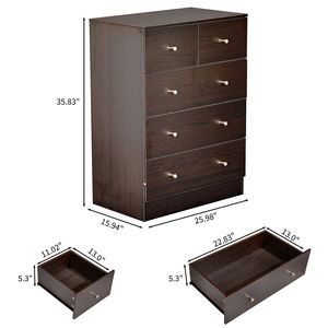 Cassettiera con Maniglie Oro Opaco 3+2 Cassetti 66*40*91cm in Truciolato Marrone con Finitura Laminata in Melamina - Product Image 5