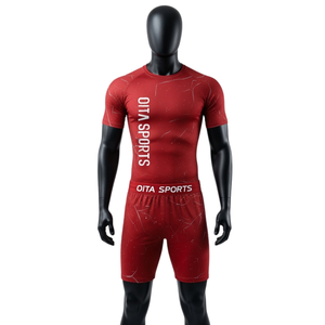 <b>Red</b> White Men Compression T <b>Shirt</b> and Shorts Set Quick Dry Stretch Fitness Training Gym Running Workout Athletic Sportswear - Product Image 1