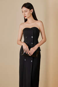 Conjuntos de mujer de Vietnam, conjunto elegante de dos piezas con top tipo bustier y falda con detalles de botones, ropa de calle sin mangas, color liso, KS30 - Product Image 5