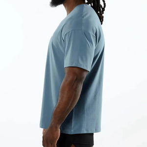 Men's High Quality Custom Woven Cotton T-Shirt Oversized <b>Drop</b> Shoulder Design - Product Image 4