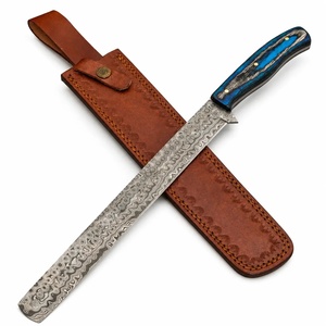 Couteau à découper artisanal en acier Damas de qualité industrielle, fabriqué sur mesure par Ahmad Fabric, manche en bois de 15 cm, lame à pointe tombante, étui en cuir, pour droitier - Product Image 4