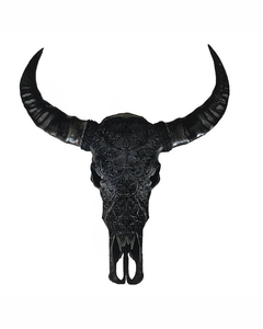 l Masterpiece Exquisite Hand Carved Buffalo <b>Bull</b> & Ram <b>Skull</b> with Majestic Horns Contemporary Wall & Stand Art - Product Image 3