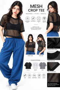Haut court en maille pour femme, col rond, manches courtes, couleur unie, respirant, coupe ample, décontracté, printemps-été, en tissu tricoté - Product Image 2