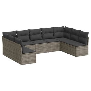 Conjunto de Sofá de Jardín de Ratán PE Gris con Patas Ajustables Grandes, Muebles de Exterior Cómodos y Elegantes - Product Image 2