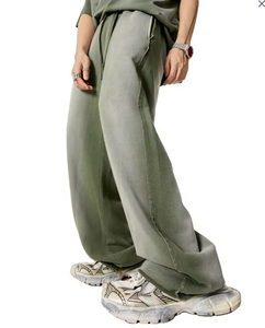 Pantalones de chándal casuales para hombre, de corte holgado y pierna ancha acampanada, con cordón, estilo jogger, de forro polar, lona y algodón grueso, estilo urbano, OEM - Product Image 1