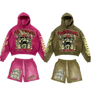 Ensemble sweat-shirt et short vintage pour homme, personnalisé, avec impression et broderie, coupe courte, poids lourd - Product Image 1