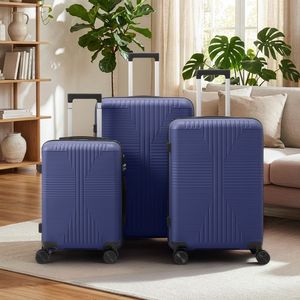 Valigia Trolley 3-in-1 Non-TSA Blu Navy in PP, Bagaglio da Viaggio di Lusso alla Moda, Leggero, 20in 28in, Fori Personalizzabili per Aeroporto - Product Image 2