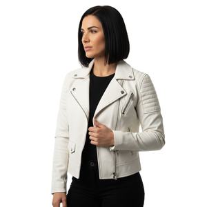 Veste en cuir véritable, style moto, veste de course, sur mesure, vente chaude, luxe haut de gamme, haute qualité, blanc, femme, pur cuir véritable - Product Image 1