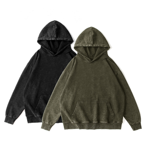 Sweat-shirt d'hiver épais pour homme, délavé à l'acide, doublé polaire thermique, avec logo personnalisé, poche kangourou, grandes tailles - Product Image 1