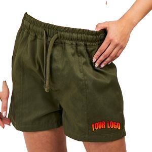 Pantalones cortos de cintura elástica de sarga transpirable para mujer 98% algodón 2% Spandex venta al por mayor diseño informal con cordón - Product Image 5