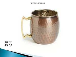 Royal Floral Engraved Copper Drink Cup Tapered <b>Footed</b> <b>Mug</b> Hand Carved Decorative Tableware with Elegant Loop Handle - Product Image 1