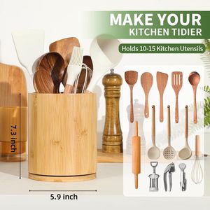 Soporte Giratorio para Utensilios de Cocina de Bambú de Alta Calidad, Organizador Cilíndrico Premium, Diseño Minimalista, Tipo Vertical - Product Image 4