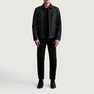 Veste en cuir PU noir pour homme, col rabattu, fermeture éclair, coupe classique, style minimaliste, pour l'automne - Product Image 1