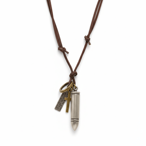 <b>Titanium</b> Steel Silver Bullet Pendant <b>Necklace</b>-Adjustable Pure Leather Cord for Men & Boys Religious Number Design - Product Image 3