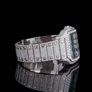 Bracelet de montre de luxe pour homme en acier inoxydable avec boucle diamantée 20 mm, motif camouflage vert et noir, mouvement à quartz, moissanite et saphir - Product Image 5
