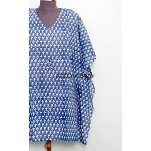 Vestido Kaftan Indio Hecho a Mano con Estampado Floral, Transpirable y de Secado Rápido, Ropa Casual de Playa para Mujer, 100% Algodón, Otoño-Primavera - Product Image 2
