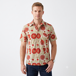Men's <b>Short</b> <b>Sleeve</b> Floral Print Cotton Casual Shirt Turn-down Collar Breathable Summer Wear - Product Image 1